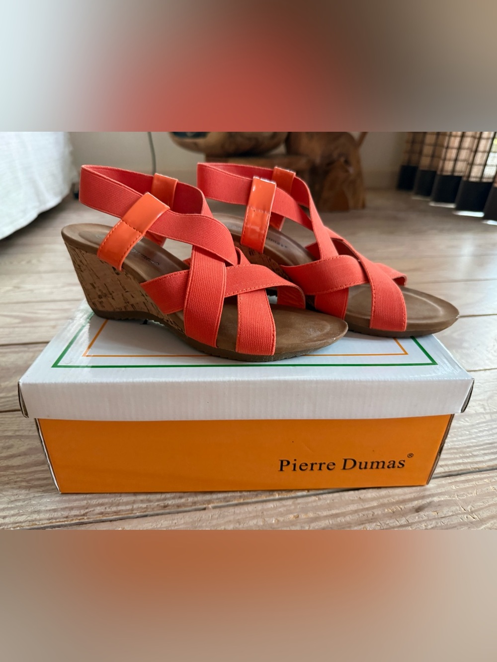 Pierre Dumas Gemma-6 Orange Wedge Sandals Size 6M